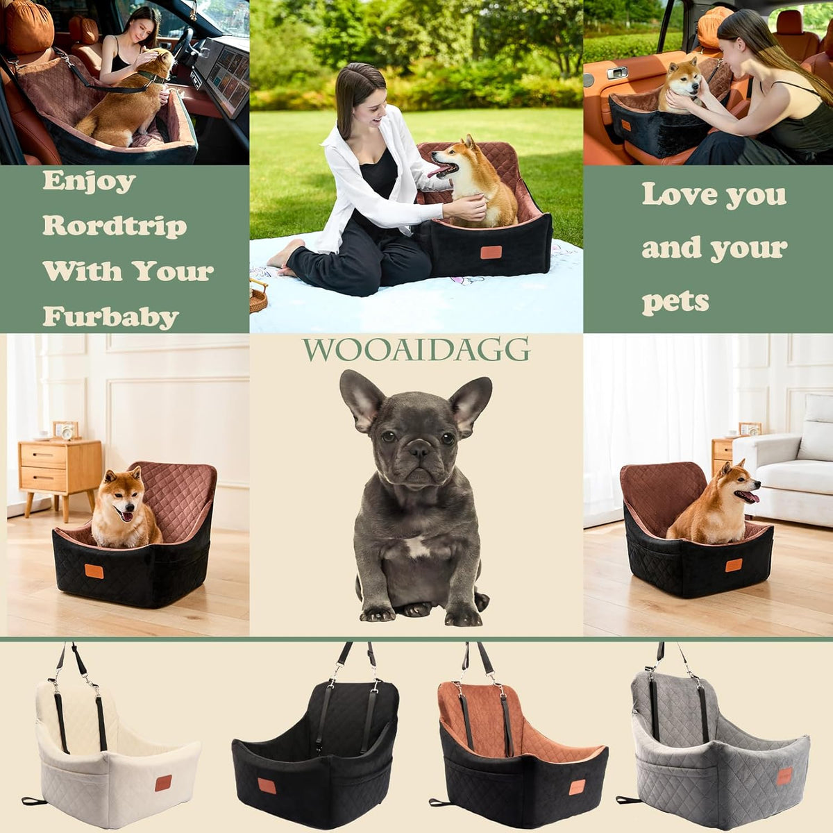 Dog Car Seat for Medium Sized Dog,Pet Travel Car Bed with Seat Belt Channle,Fully Detachable and Washable Car Dog Seat with Adjustable Straps,3 Straps Easy to Install (Grey)