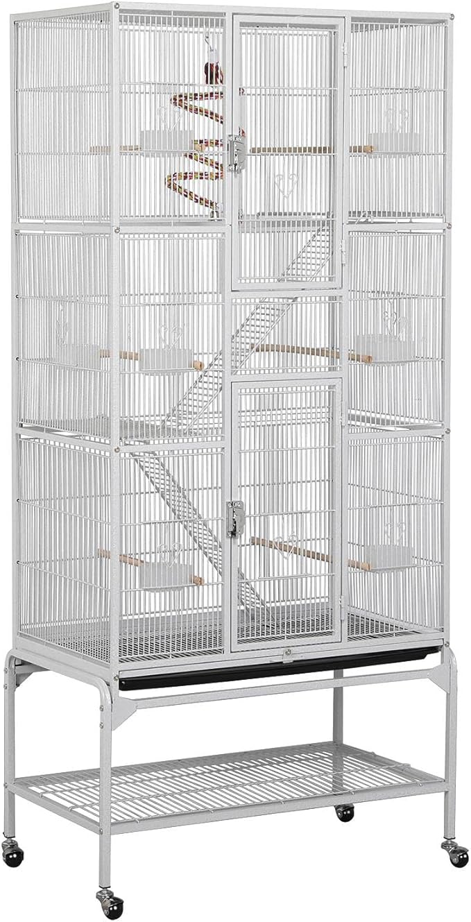 Yaheetech 69-Inch Extra Large Wrought Animal Cage Metal 3 Levels Small Animal Cage w/Cross Shelves and Ladders for Ferret Chinchilla Sugar Glider Squirrel, White