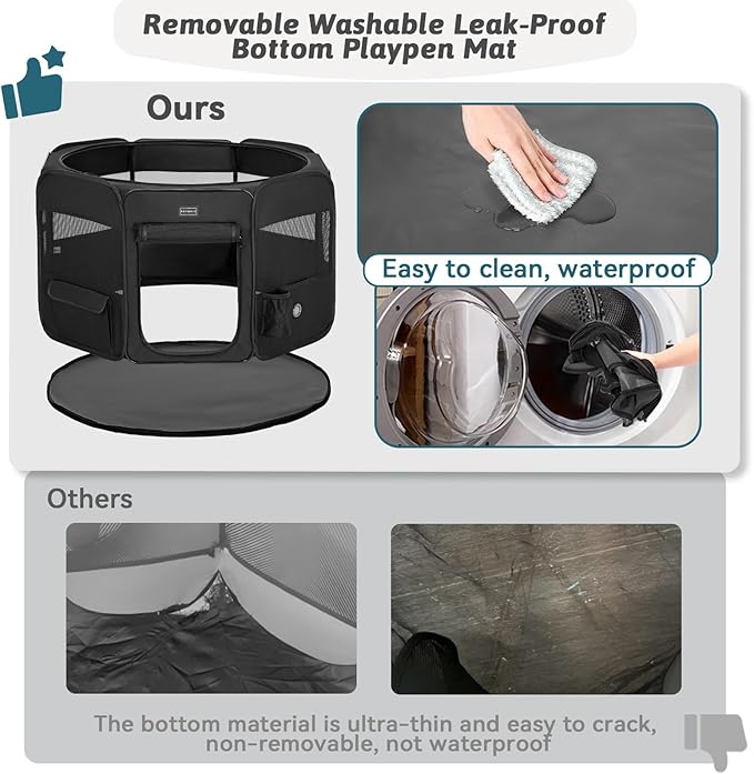 PETSFIT 29" Puppy Playpen with Removable Waterproof Mat & Zippered Roof | RV, Camping, Travel Dog Pen | Indoor/Outdoor Whelping & Cat Observation Space(29.5"x29.5"x16.5"H)