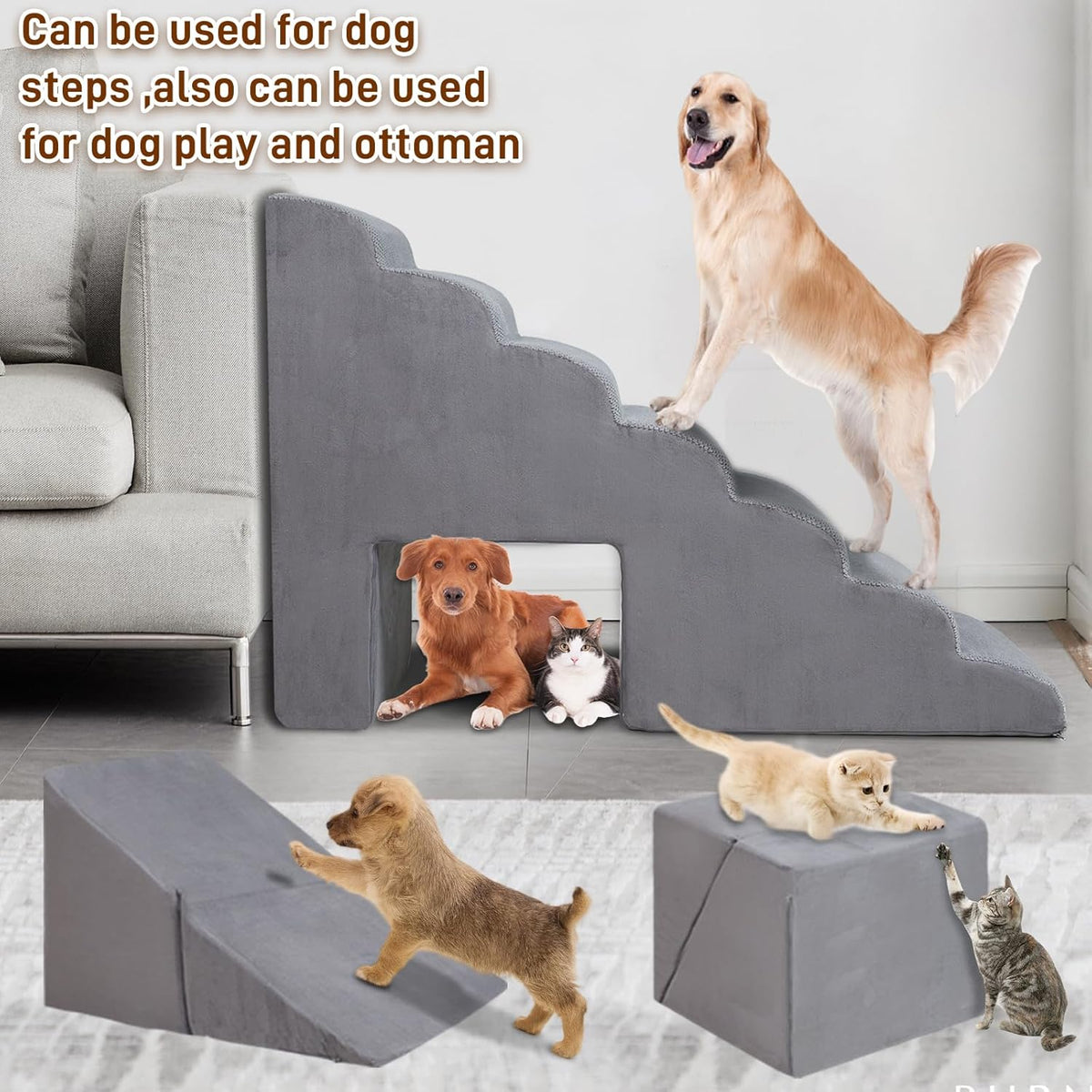 Dog Stairs & Steps for High Beds 30-36 inches High Tall, LitaiL 33inch 7 Steps Pet Stairs/Steps for High Beds Small Large Dogs, Non-Slip Dog Ramps/Ladder for Old Dogs/Cats