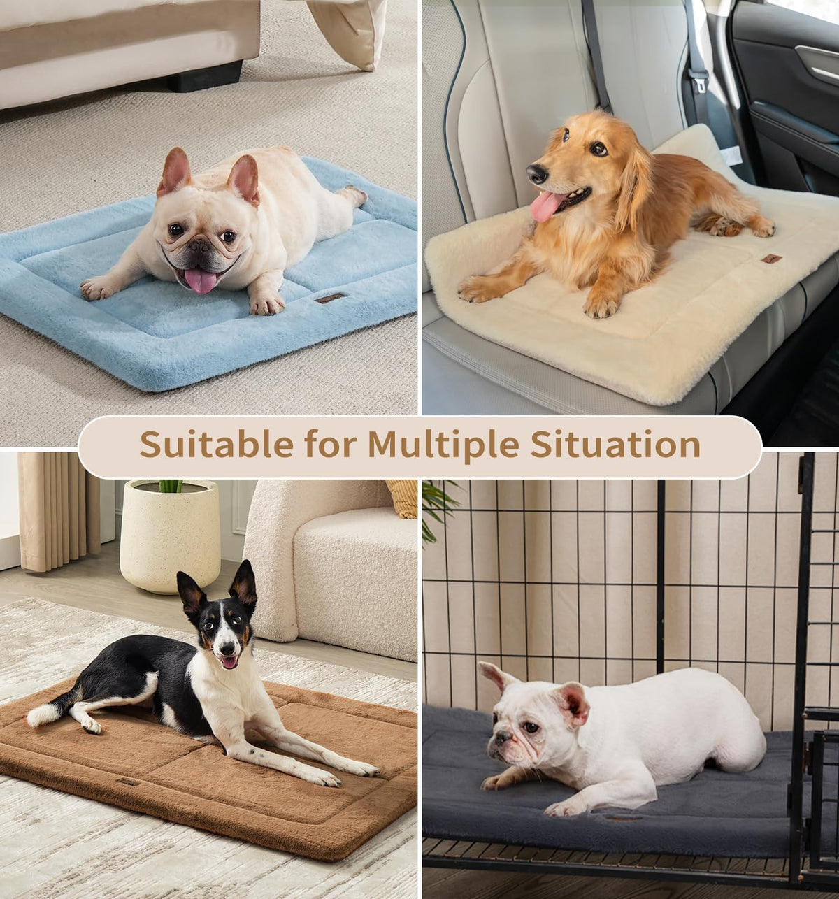 Made4Pets Dog Crate Pad Bed for Large Dogs, Washable & Reversible, Anti-Slip Kennel Mat for Cozy Sleeping, Soft Fluffy Dog Bed for Indoor & Outdoor Use, 44"x32", Brown
