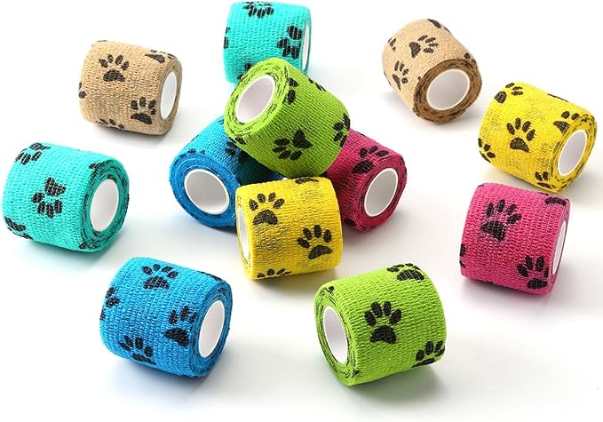 WePet Pet Wrap, Self-Adhesive Non-Woven Bandage, Emergency Cohesive Gauze, for Dogs, Cats, Horse, Birds, Wounds, Wrist Healing, Ankle Sprain, 2 Inch, 12 Rolls