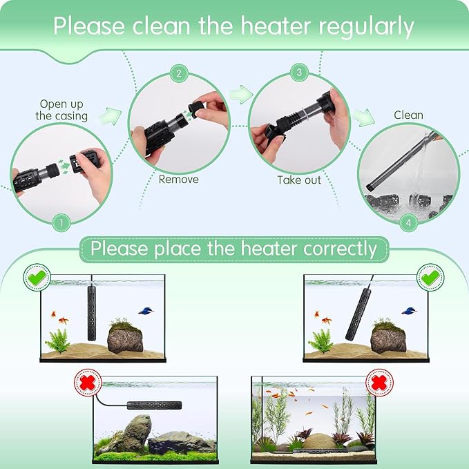 AQQA Fish Tank Heater,Aquarium Heater 50W 150W 250W 400W 500W 800W for 3-220 Gal,Set Temperature 59℉-93℉ Temperature Accuracy,Out of Water or High Temperature Automatic Power Off (800W to 120-220 gal)
