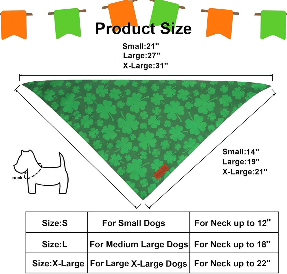 PTDECOR St. Patrick's Day Dog Bandana, Reversible Dog Scarf, Multi Size Offered, Green Shamrock Pet Bandanas for Large and Extra Large Dogs Pets (St. Patrick's Day, X-Large)