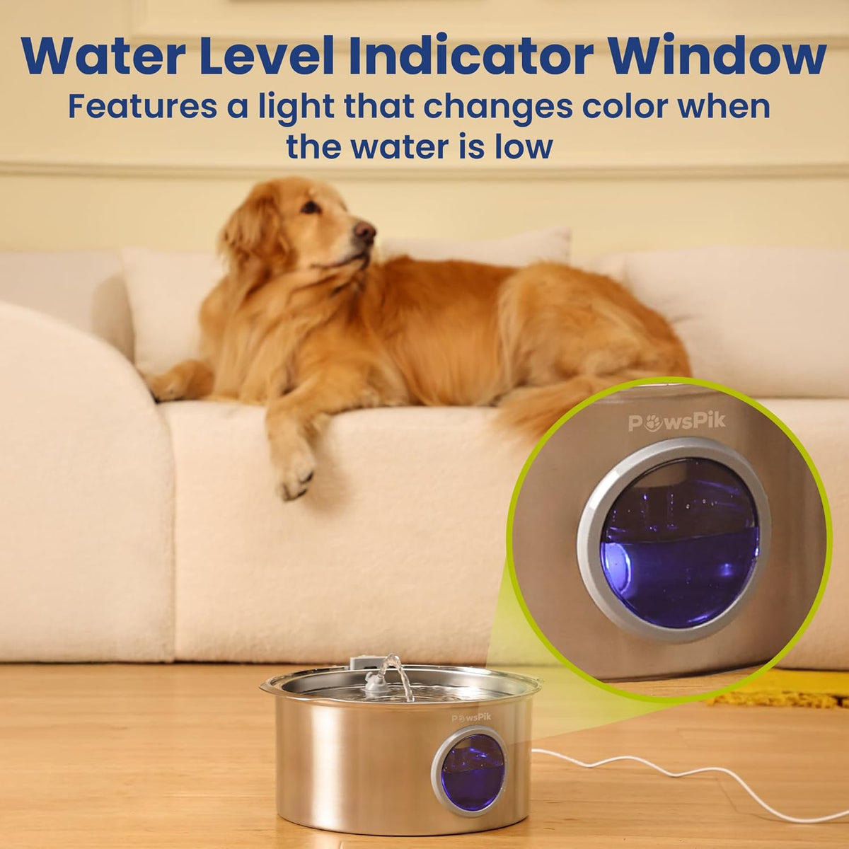 Ultra-Quiet Stainless Steel Dog Water Fountain, 1.8-gal
