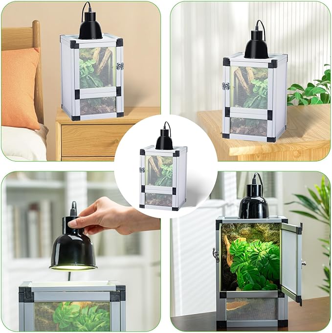 8" x 8" x 12" Bright White Reptile Cage, Rainforest Habitat with Screen Door, Ventilated Terrarium for Lizards, Frogs, Snakes, Easy Assembly