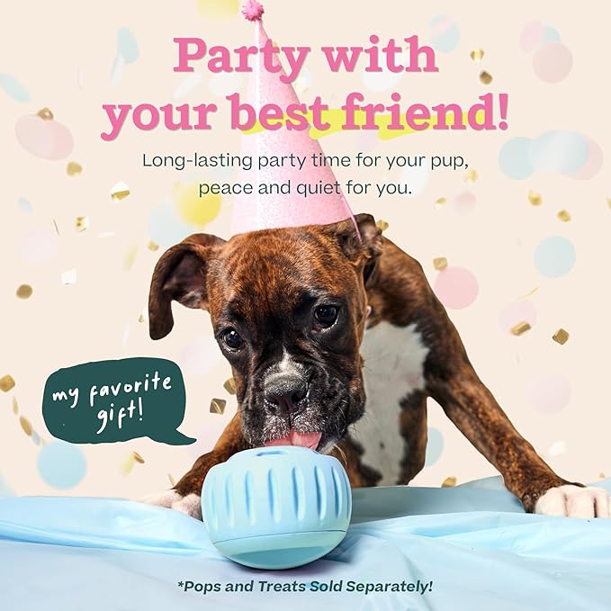 WOOF Party Pupsicle - Long-Lasting Interactive Dog Toys for Boredom - Low-Mess Design - Birthday Gifts for Dogs - Large Dog Toys - Buddy Blue