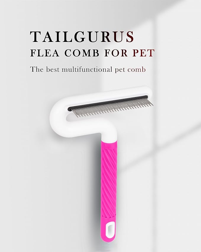 Pet Flea Comb for Dogs & Cats - Grooming Tool with Long & Short Steel Teeth, Safely Removes Tangles and Knots, Gentle Detangling Brush for Pet Hair (TG2044)