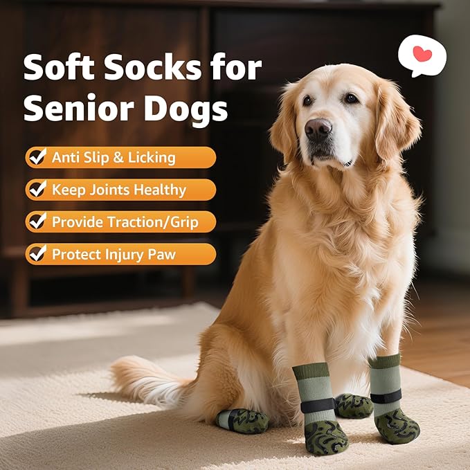 Double Sides Non-Slip Dog Socks to Prevent Licking Paws - Strong Traction for Paw Protector, Senior Dogs, Hardwood Floors, Dog Booties with Grippers - Size Medium