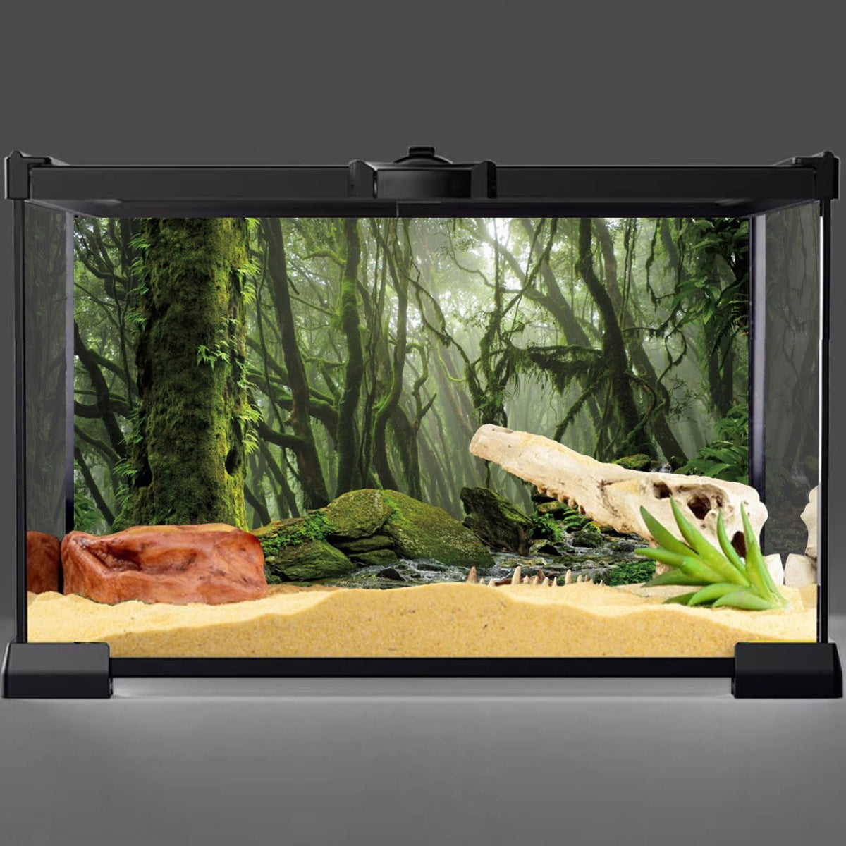 AWERT Foggy Forest Terrarium Background Stream Green Huge Tree Reptile Habitat Background Tropical Rainforest Aquarium Background 72x18 inches Durable Polyester Background