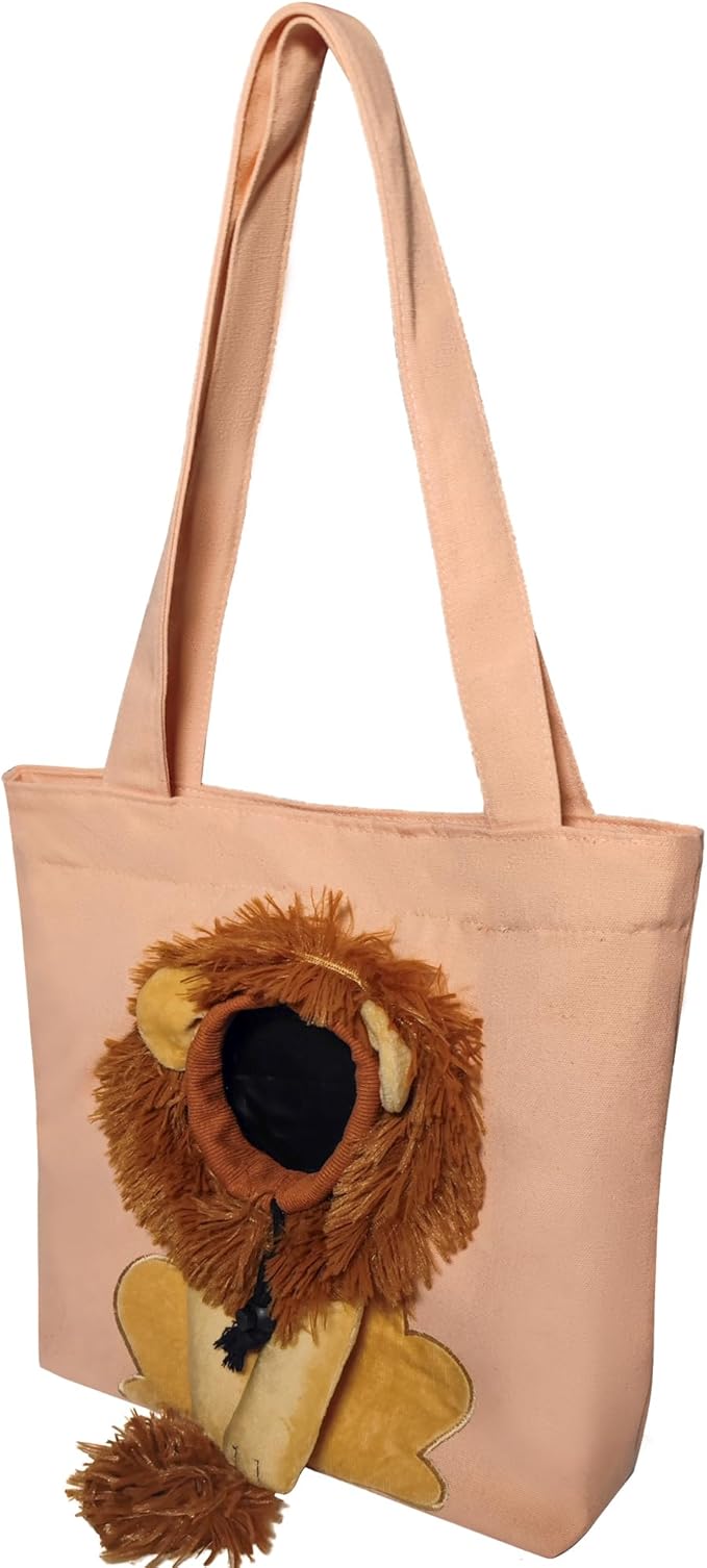 Pet Canvas Shoulder Carrying Bag, Cute Lion Shaped Cat Carrier, S Size Portable Kitten & Puppy Tote, Cozy Carriers for Small Dogs, Cats, and Pets, Handbag for Outdoor, Shopping, and Camping