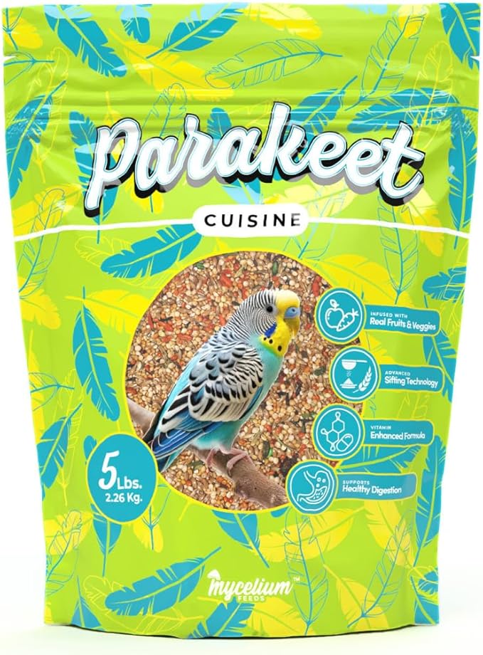 Mycelium Parakeet Cuisine Bird Food (5 LB Bag) | Organic, Nutritious Parakeet Feed with Real Fruits, Veggies & Vitamins | Supports Digestion & Daily Energy | Non-GMO, Filler-Free, Made in USA