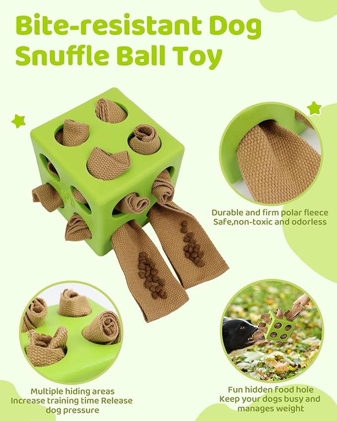 Interactive Puzzle Dog Toy Encourage Natural Foraging Skill, Durable Dog Enrichment Toy Snuffle Cube Cloth Strip with Hide & Seek Food, Slow Feeder for Mind Stimulate & Stress Relief (Green)