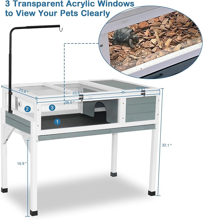 Tortoise Habitat Enclosure Turtle House Indoor Reptile Cage with Hygrothermograph Adjustable Lam Stand