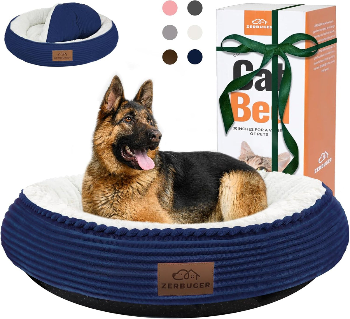 30in Dog Bed Sofa for Small/Medium/Large Dogs, Machine Washable Supportive Foam Pet Couch with Washable Removable Mat and Non-Slip Bottom, Pet Cuddler for Indoor/Outdoor/Car/Cage, Navy Blue
