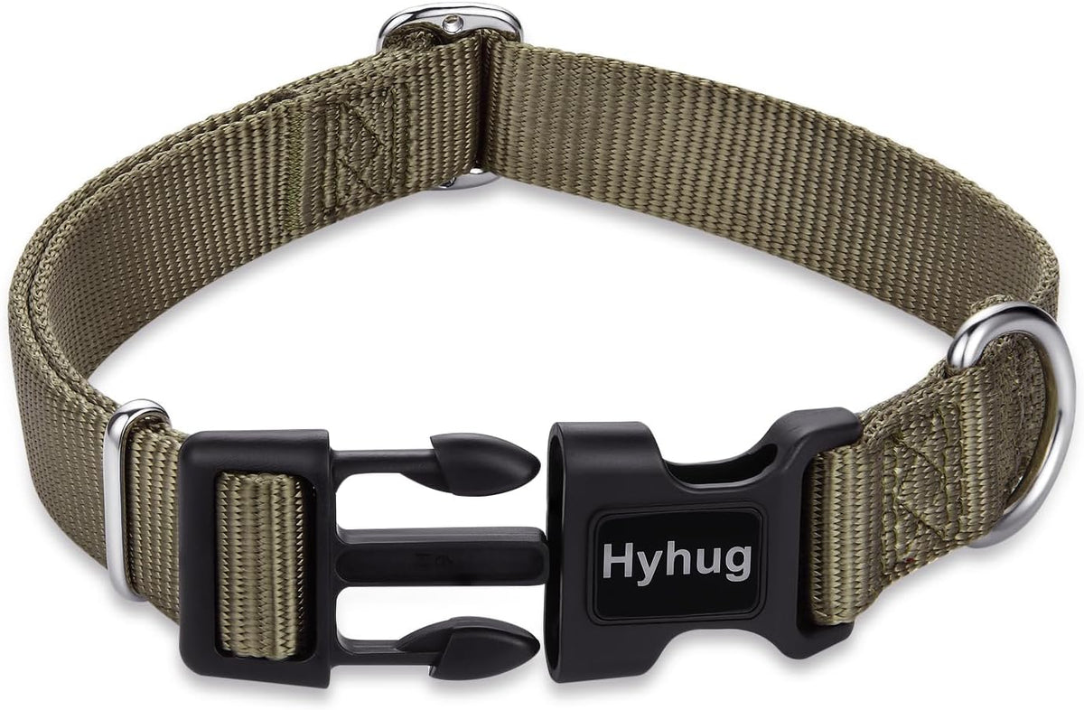 Hyhug Dog Collar for Large Dogs, Green Heavy Duty | Quick Release Nylon Buckle Collar, Adjustable & Durable Pet Supplies for Boy & Girl Dogs (Large, Military Green)