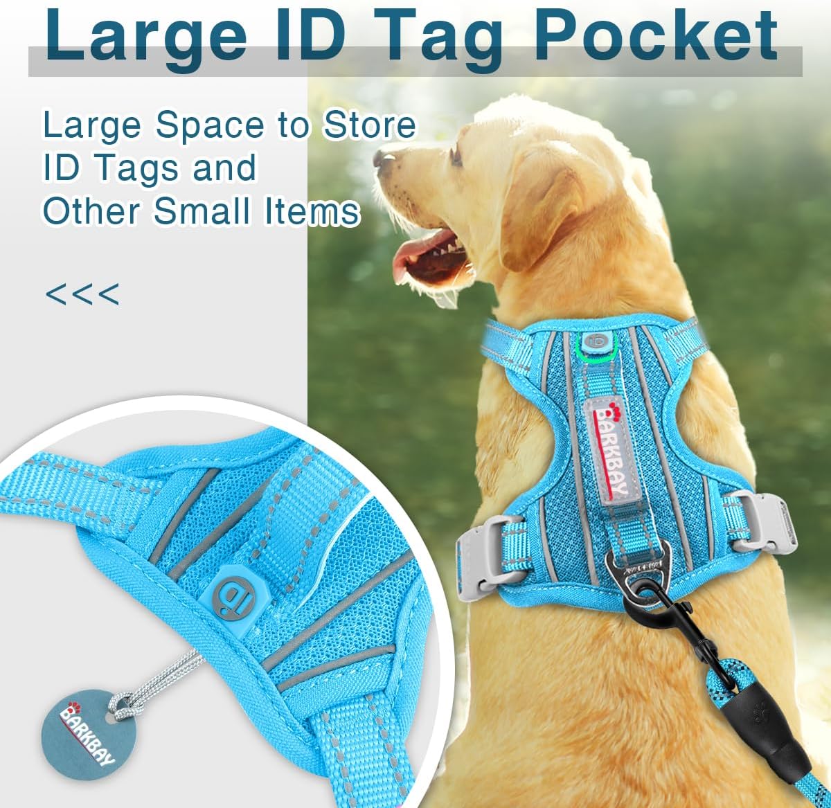 BARKBAY Dog Harness No Pull with ID Tag Pocket - Heavy Duty, Reflective, Easy Control for Large Dogs(Blue,XL)