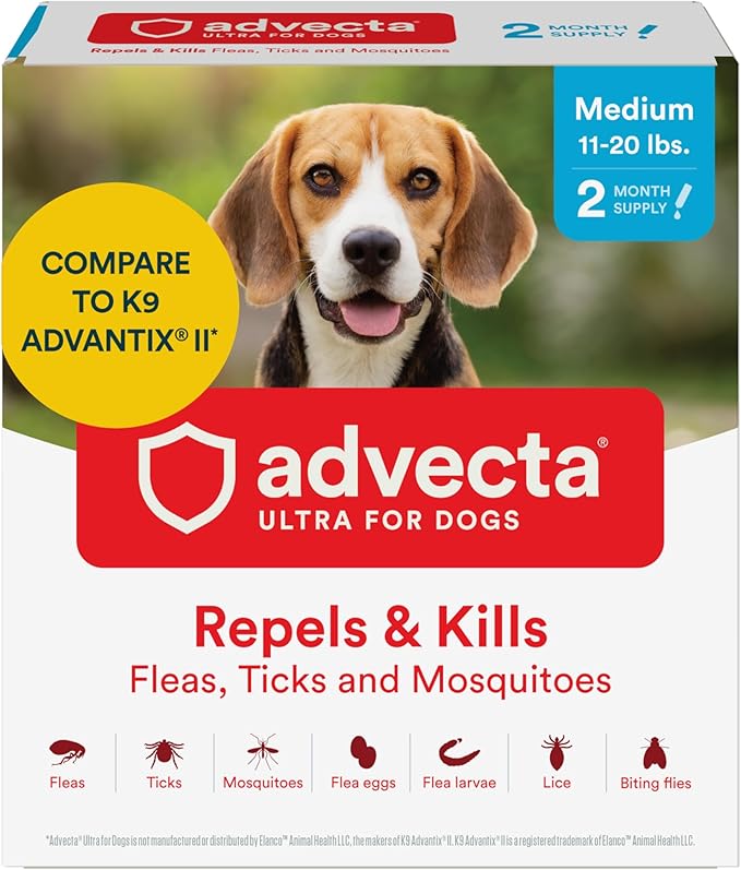 Ultra Flea and Tick Prevention for Dogs - Dog and Puppy Treatment and Control - Mosquito Repellent - Medium, Fast Acting Waterproof Topical Drops, 2 Month Supply