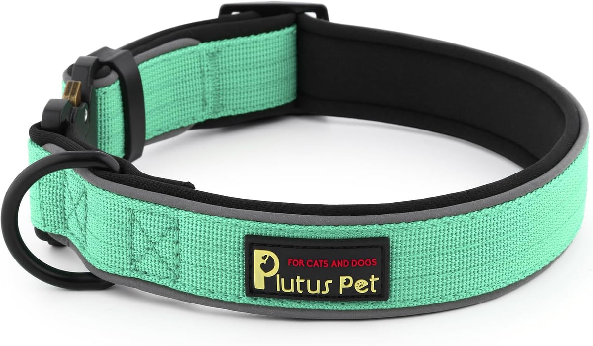 Plutus Pet Tactical Dog Collar, Reflective, Adjustable Heavy Duty Dog Collar, Soft Padded and Comfortable, for Small Medium and Large Dogs (Teal, M)