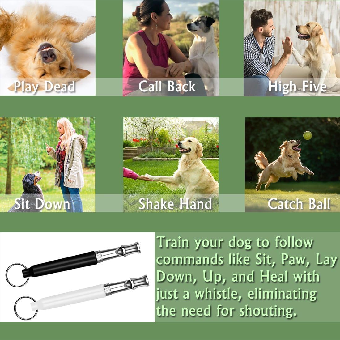 Dog Whistle - Stop Barking Neighbors Dog, Ultra-Wide Frequency Ultrasonic Silent Dog Whistle for Dog, 2 Pack Professional Recall Dog Training Whistles