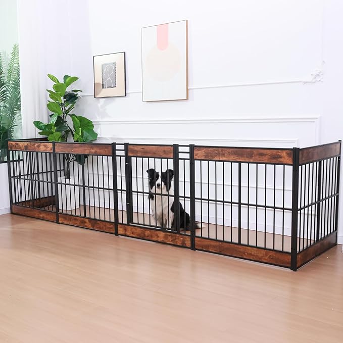 Dog Playpen, 35.4" Height Dog Pen Indoor, Heavy Duty, Safe and Sturdy, Furniture Style Puppy Pen (12 Panels (35.4" High), Rustic Brown)