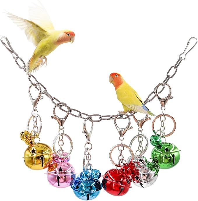 Oooct Bird Swing Bells Toys, Colorful Parrot Metal Bells, Hanging Bird Chewing Toys, Bird Cage Accessories, Suitable for Small to Medium Birds Budgie Lovebirds Conures Parakeets Cockatiels
