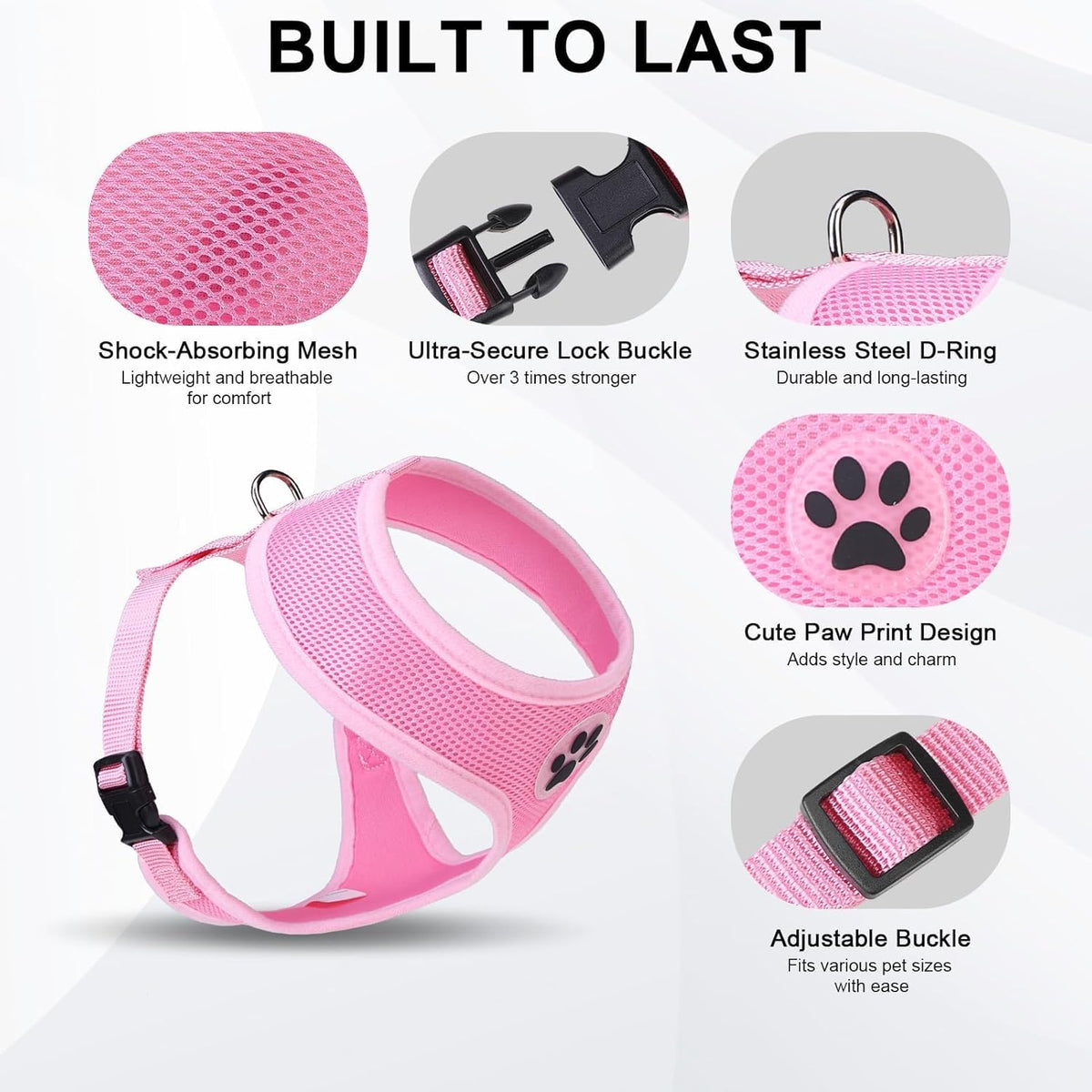 BINGPET No Pull Dog Harness,Soft Mesh Breathable All Weather Vest Harness,Safety Protection Design Durable Adjustable Step-in Easy Walk Dog Harness for Small Medium Large Dogs(LightPink,XL)