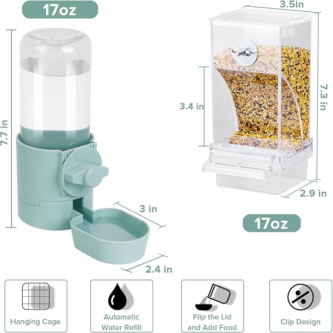 No Mess Bird Feeder Water Dispenser Set, Bird Feeder for Cage, Cage Accessories for Cockatiels, Finches, Budgies and Canaries
