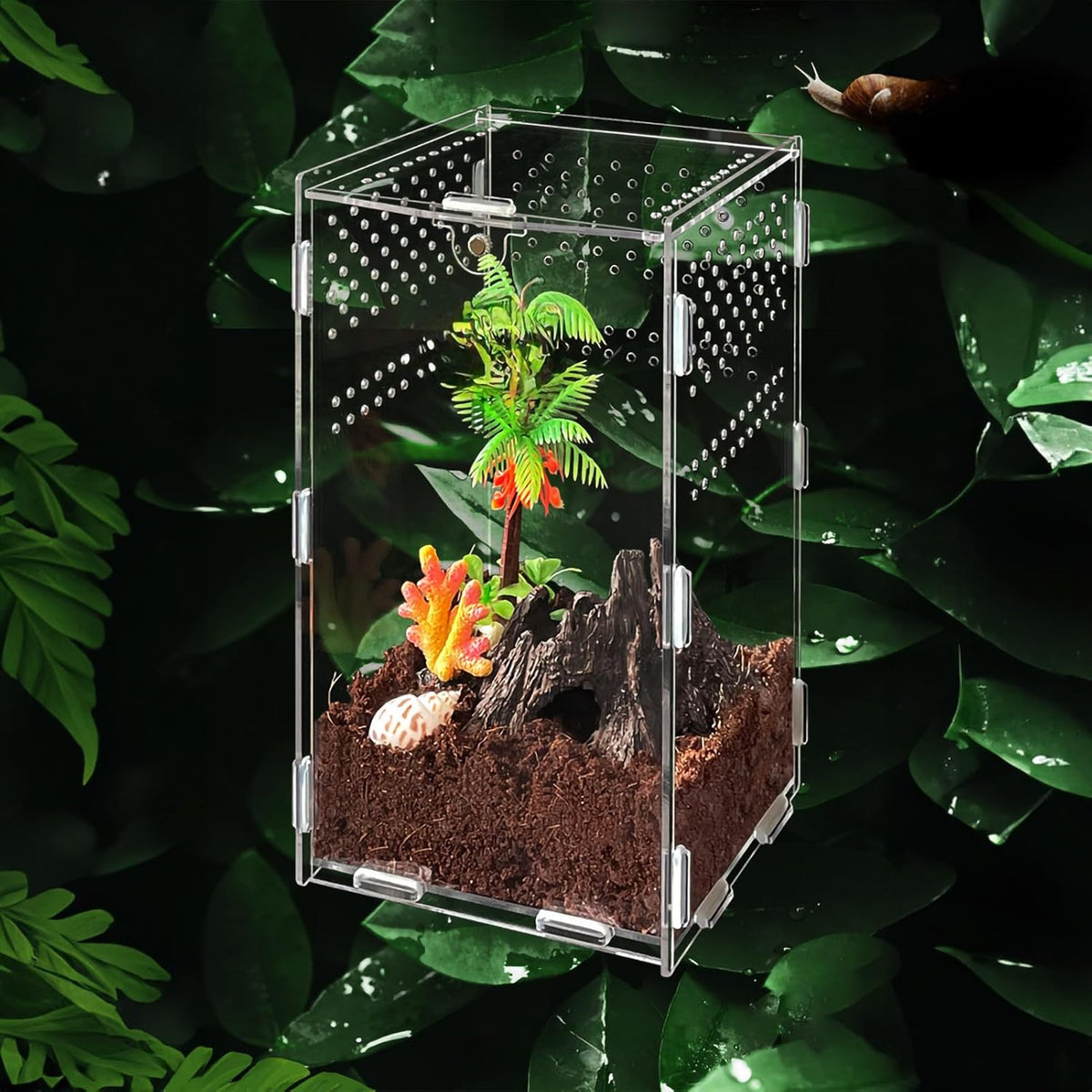 Micro Habitat Terrarium Kit (4pc Set) - Acrylic Reptile & Spider Enclosure (4.7 * 4.7 * 8 Inches)