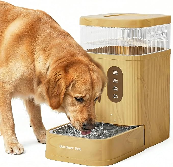 Gardner Pet 2.2 Gallon Automatic Dog Water Bowl Dispenser 8.5L Gravity Water Feeder with Stainless Steel Bowl & Maifan Stone Filter, BPA-Free for for Cats and Dogs (Brown, 2.2 Gallon)