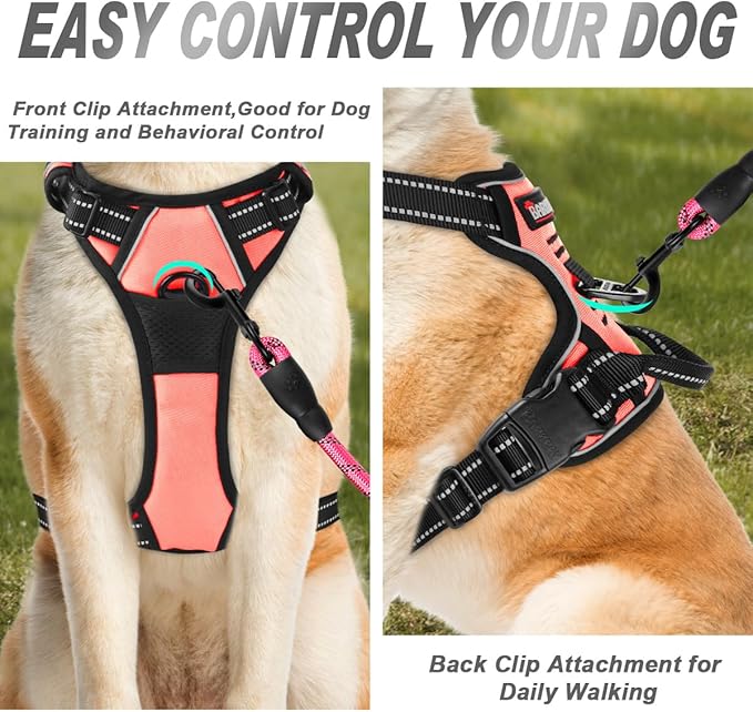 BARKBAY No Pull Dog Harness Front Clip Heavy Duty Reflective Easy Control Handle for Large Dog Walking(Light Pink,M)