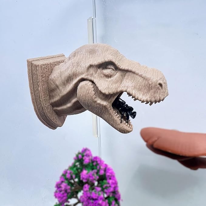 Jumping Spider Hide,3D Printed Dinosaur Head - A Fun Habitat for Jumping Spiders, Small Reptiles, and Small Pets, Suitable for Home Decor with Animal Enclosures (Wood Color)