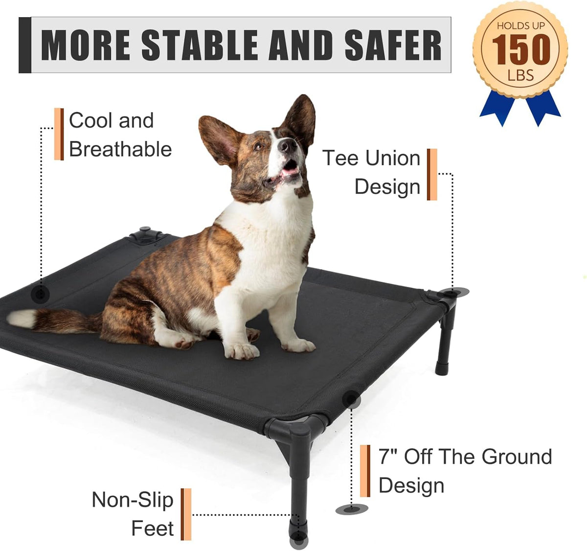 Elevated Dog Bed for Large Dogs - Heavy Duty, Recyclable Mesh, Fits Up to 150 LBs - Indoor & Outdoor, Green