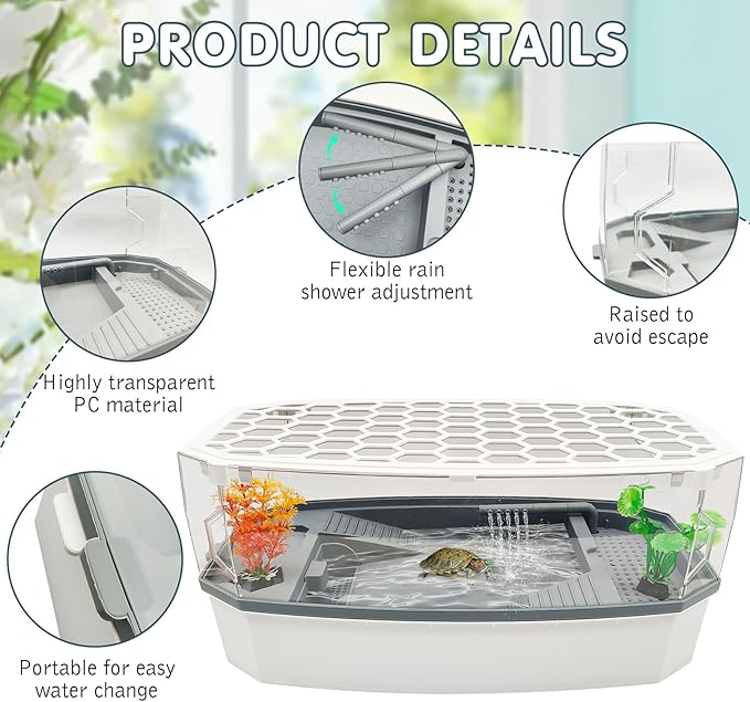 Hamiledyi Small Turtle Tank with Lid and Water Pump Acrylic Turtle Aquarium Starter Kit Easy to Change Water Multi-Function Area Reptile Habitat for Turtles Hermit Crabs Crayfish Tortoises (Medium)
