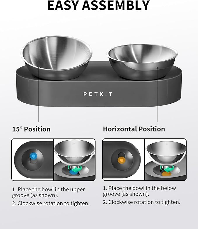PETKIT CYBERTAIL - Stainless Steel Raised Bowl - Inclined Food and Feeding Bowls, Non-Slip, No Spill for Cats and Small Dogs