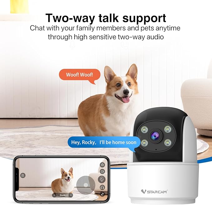 VSTARCAM 3MP Indoor Security Camera, 2.4G WiFi Cameras for Home Security, Pet Camera with Auto Tracking, Color Night Vision, AI Detection Tracking, 2-Way Talk, 24/7 Recording, Cloud & SD Card Storage