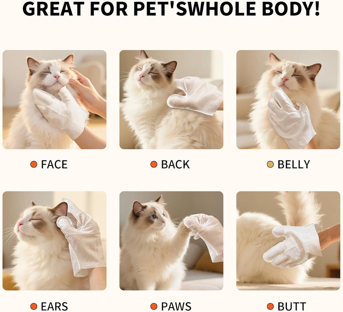 Pet Glove Wipes for Dogs and Cats, Cleaning & Deodorizing Grooming Gloves for Daily Care and Traveling, Dog Wipes Washing Gloves Rinse Free, 18 PCS