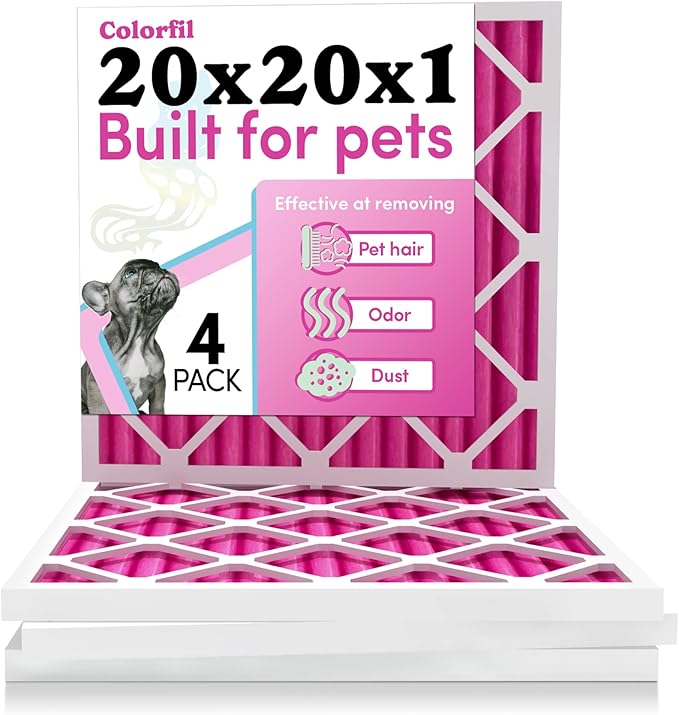 Colorfil 20x20x1 Air Filter (4-Pack) | Made in the USA | Color Changing | Remove Cat and Dog Odor | MERV 8 for Pet Hair Dander and Dust | 19.5"x19.5"x0.75" Exact Size