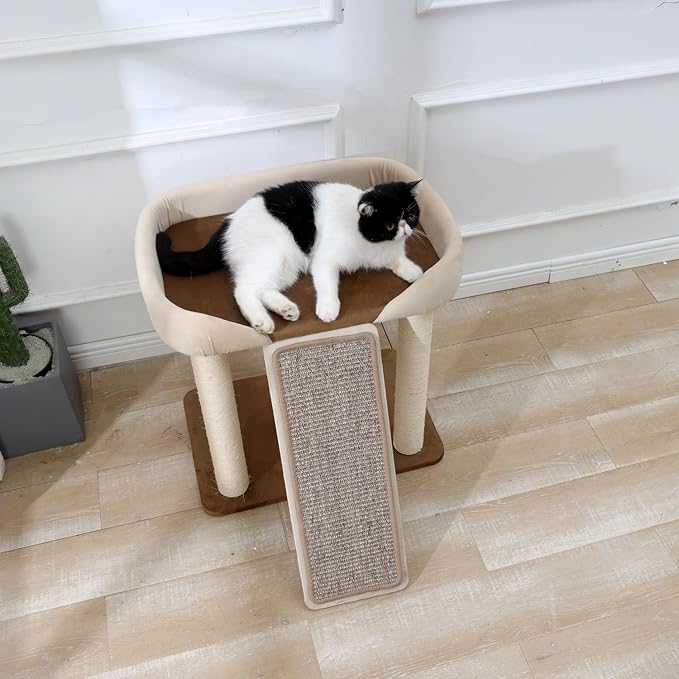 SHENGOCASE Modern Cat Tree Tower, Extra Large Platform Couch Sofa Bed for Maine Coon, Multiple Cat Furniture with Scratching Post Ramp Tilted Angled Scratcher Scratch Pad Sisal