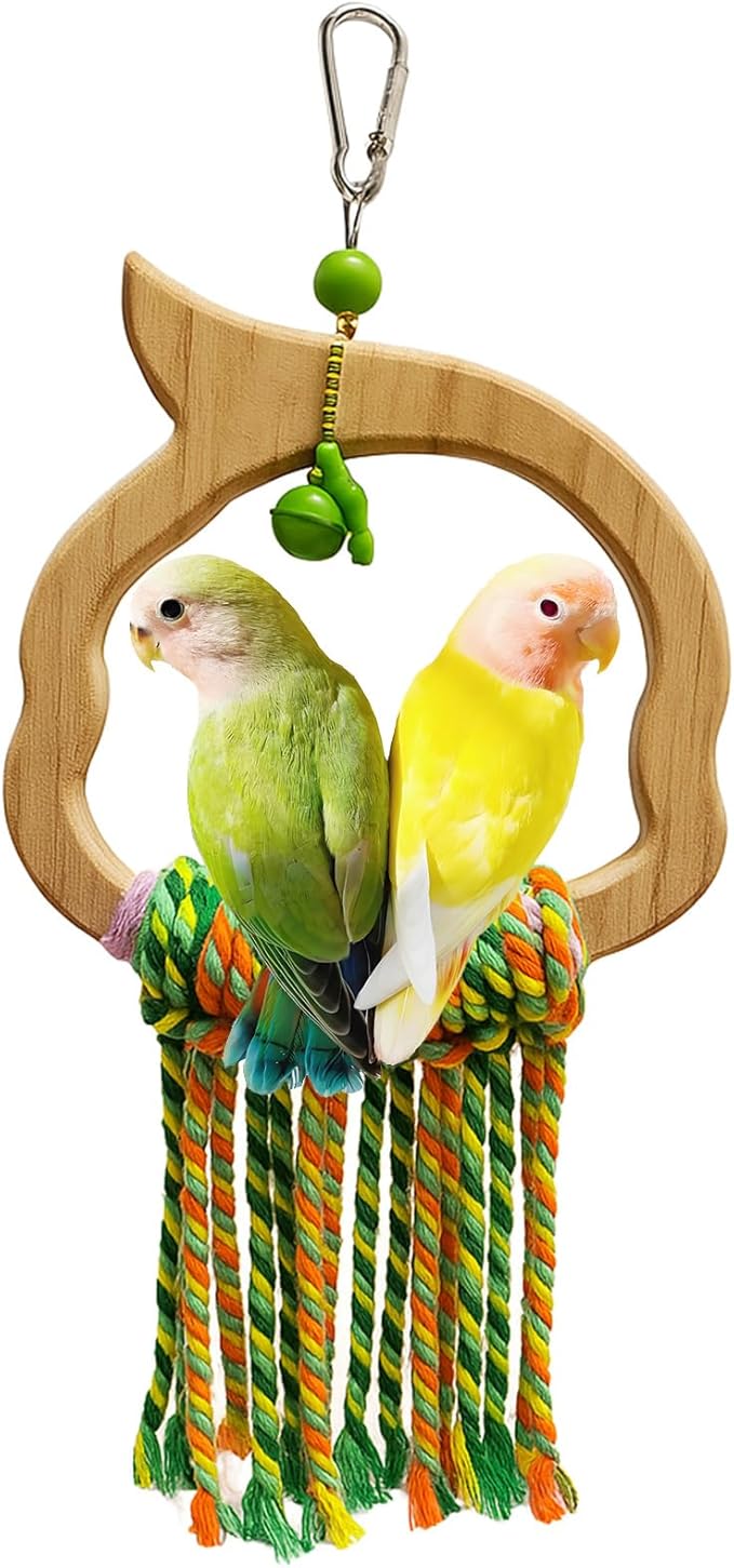 Bird Swing for Parrots – Extra Strong Natural Wood and Rope Hanging Toy for Medium-Sized and Small Birds,Cage Perch Accessory for Macaws,Cockatoos,Parakeets,African Greys,Conures