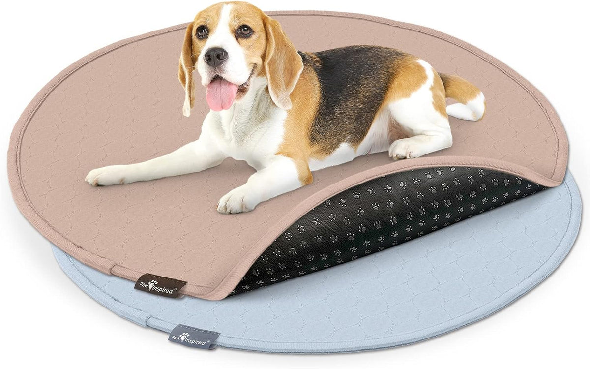 Paw Inspired Round Washable Pee Pads for Dogs (2 Pack), Reusable Puppy Pads for Potty Training, Whelping, Waterproof Mat, Leakproof, Non-Slip Liners (36 Inch, Pack of 2)