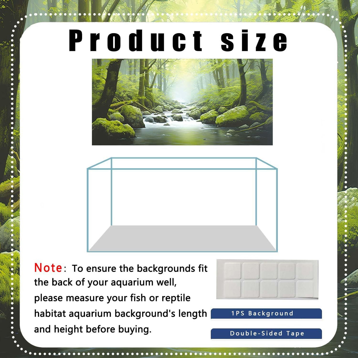 72X16IN Tropical Forest Terrarium Background, Natural Green Forest Tree Reptile Habitat Background, Misty Rainforest Aquarium Background, with 8 EVA Double-Sided Tape