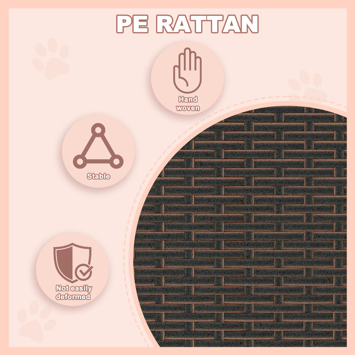 LEMBERI Outdoor Rattan Dog House with Canopy, Indoor Dog Bed for Small/Medium Dogs with Removable Cushion, Washable Cover, Dog Shelter for Patio, Deck, Yard, Pool, Brown