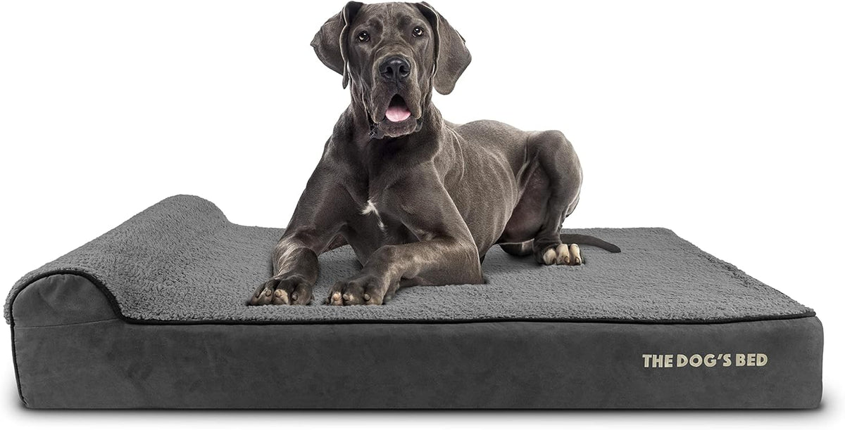 The Dog’s Bed Orthopedic Headrest Dog Bed XXL Grey Plush 54x36, Memory Foam, Pain Relief for Arthritis, Hip & Elbow Dysplasia, Post Surgery, Lameness, Veterinary Approved, Waterproof Washable Cover