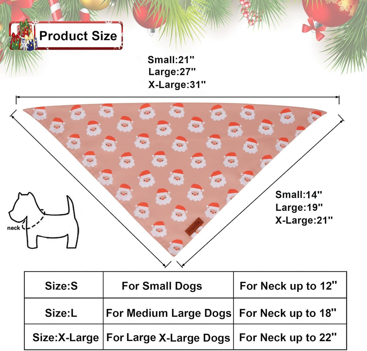PTDECOR Christmas Dog Bandana, Santa and Snowman Design Reversible Holiday Pet Scarf, Premium Durable Fabric, Triangle Christmas Bandanas for Extra Large Dogs (X-Large)