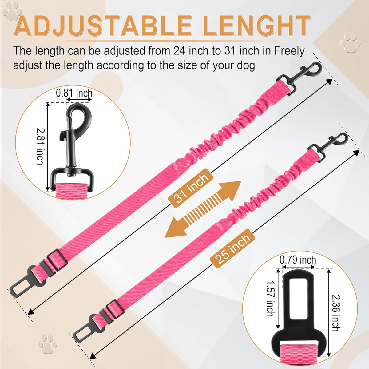 LivTee Dog Seat Belt for Car, Retractable Pet Safety Harness, Adjustable Nylon Dog Seatbelt Leash, Comfortable Dog Accessories for Vehicles (Pink-2PCS)