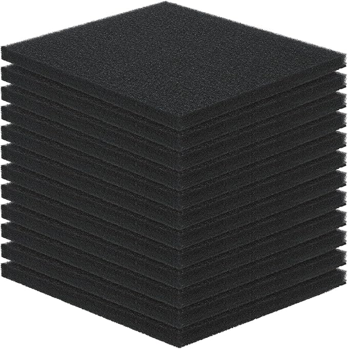 Pawfly Aquarium Bio Sponge Filter Media Pad, 6.3" x 5.5" x 0.78"Filter Foam Sponge Pads Cut-to-Size Foam for Fish Tank Filters Sumps Ponds Hydroponics, 12 Pack