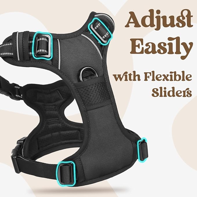 rabbitgoo Dog Harness Small Sized, No Pull Pet Harness with 3 Buckles, Adjustable Soft Padded Vest with Control Handle, Walking Reflective Pet Vest for Small Dogs, Black, S