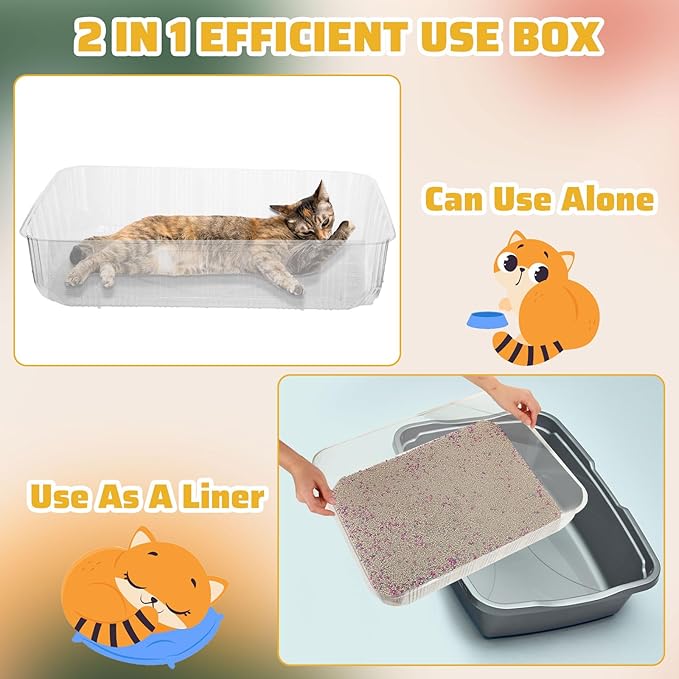 Zubebe 50 Pack Disposable Cat Litter Box for Cats, Large Disposable Kitty Litter Tray Boxes 19.69 x 15.75 x 3.94 Inches Plastic Pets Pan Standard for Indoor Home Travel Portable(Clear)