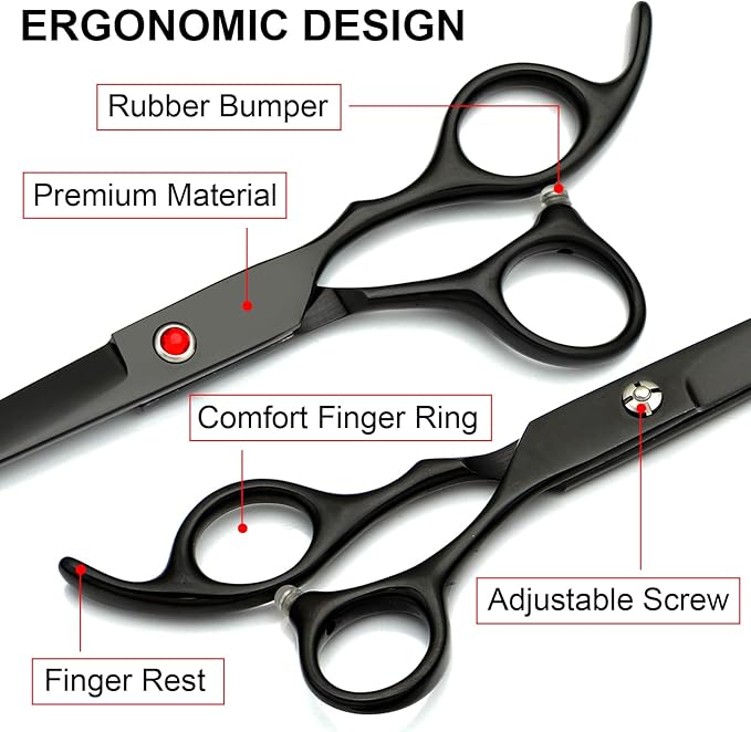 Professional Dog Grooming Scissors Kit Black 6 in 1, Dog Shears for Grooming 6CR Premium Stainless Steel Grooming Scissors Kit for Dogs Cat Pet